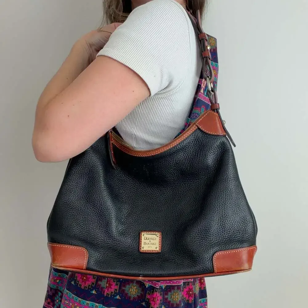 Dooney & Bourke Pebbled Leather Hobo Shoulder Bag with Brown Leather Trim